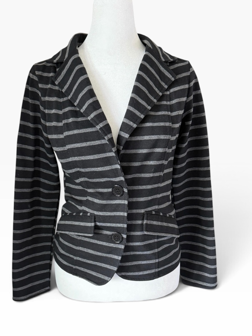 Rue 21 Black & Gray Striped Two-Button Jacket Sz M (fits like S)